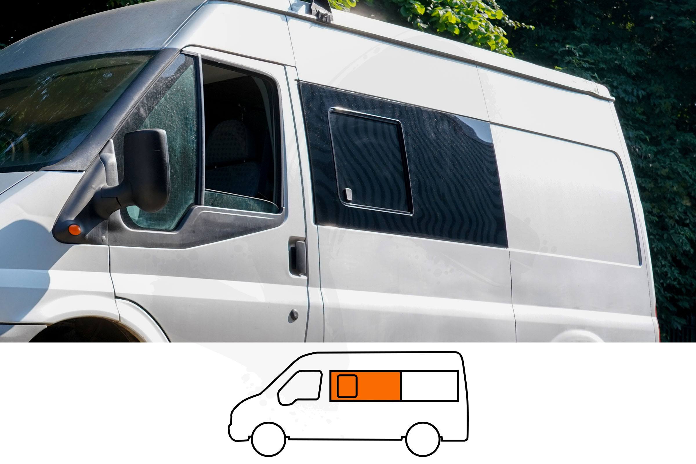Ford Transit N/S/F Opening Window in Privacy Tint MWB/LWB