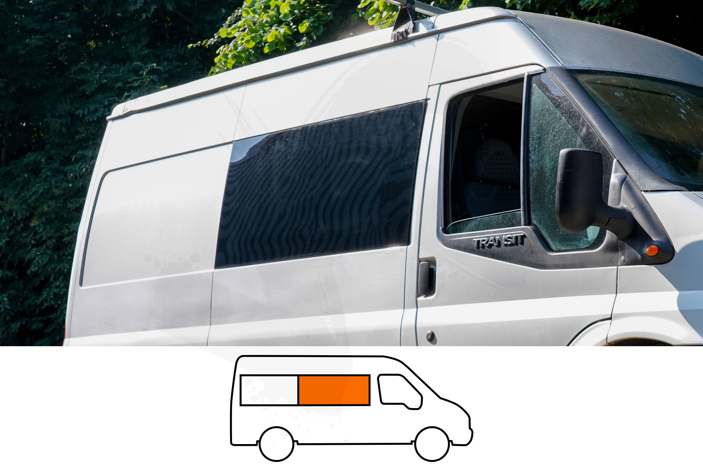 Ford Transit O/S/F Fixed Window in Privacy Tint MWB/LWB