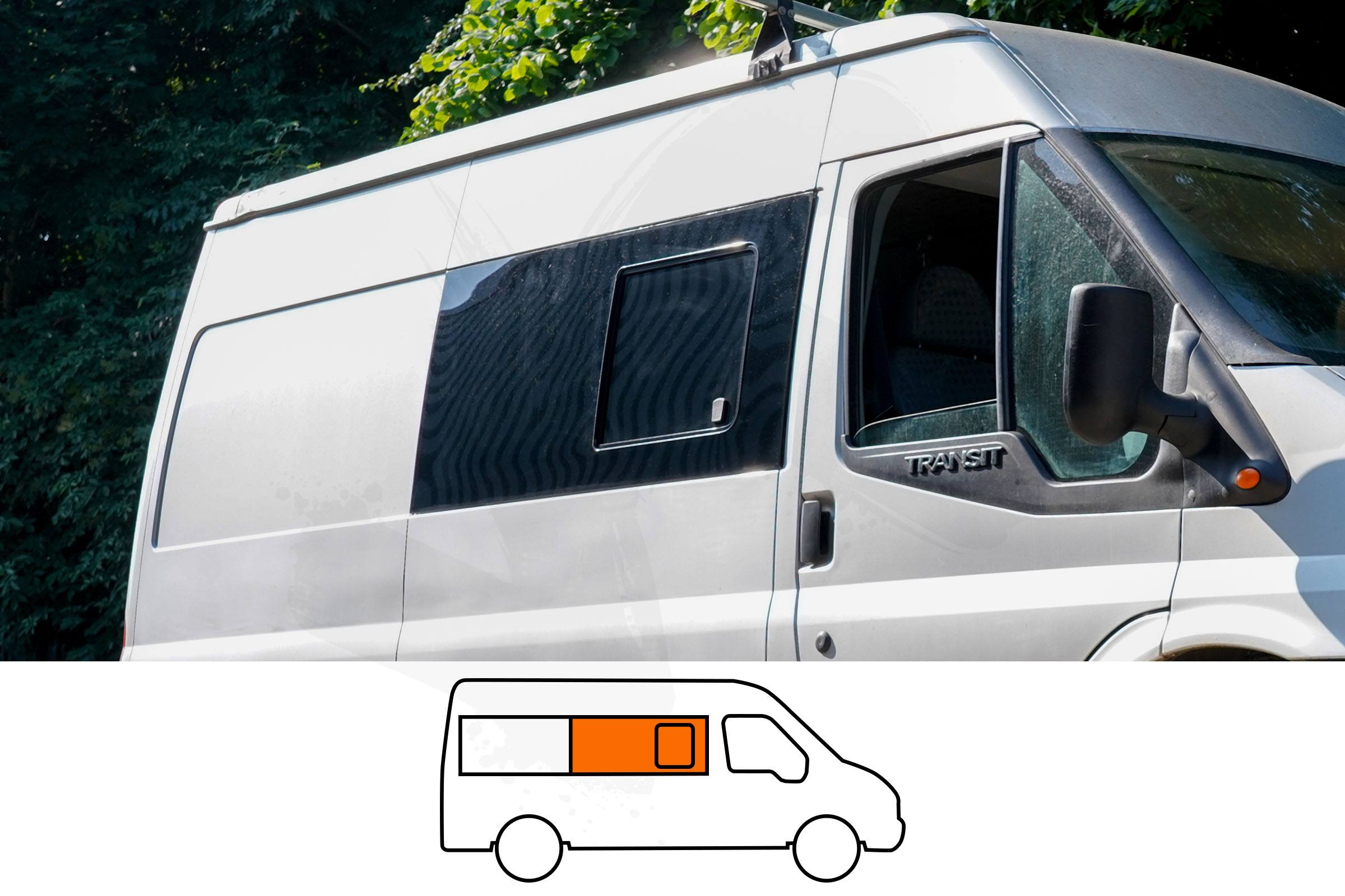 Ford Transit O/S/F Opening Window in Privacy Tint MWB/LWB