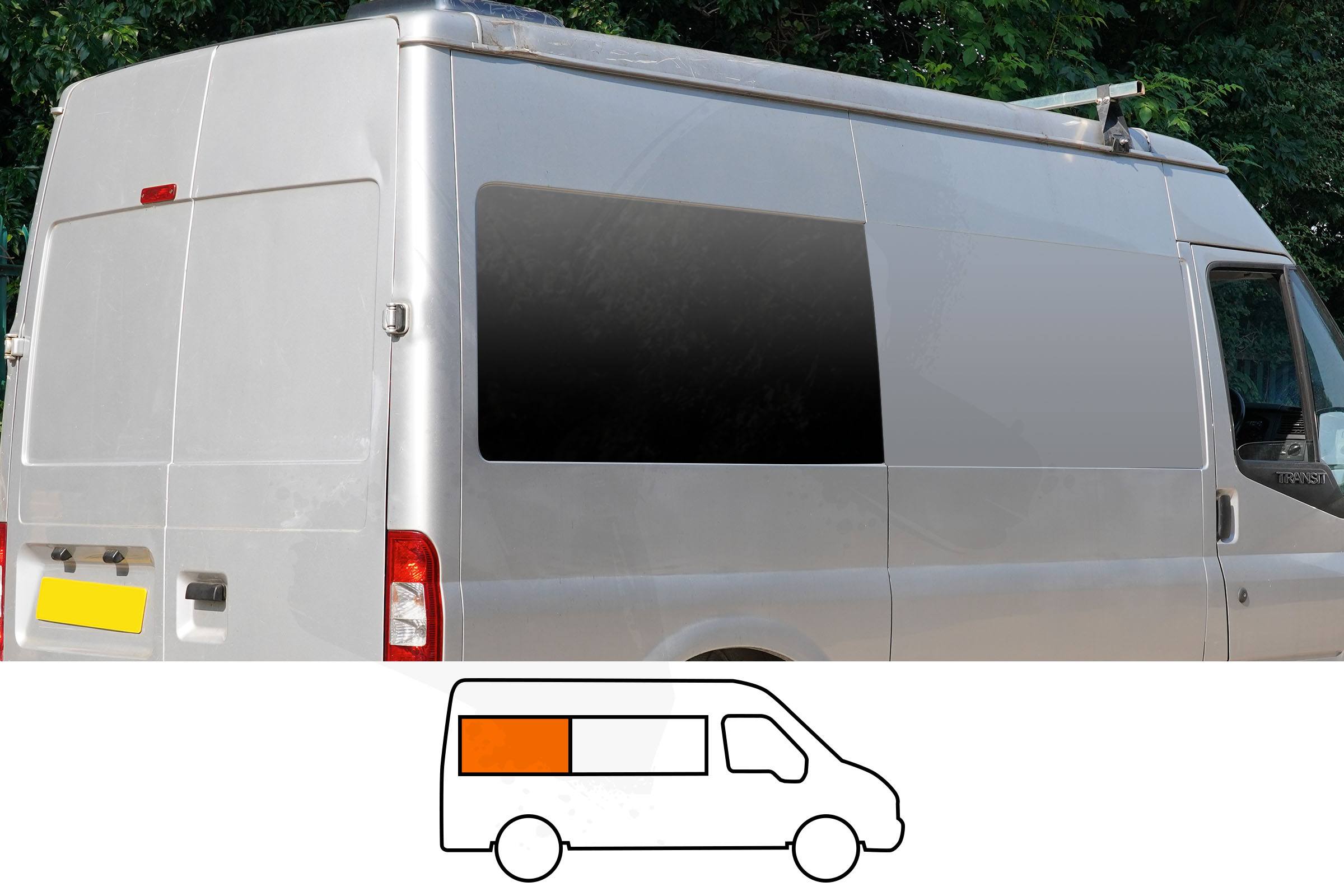 Ford Transit O/S/R Fixed Rear 1/4 Window in Privacy Tint MWB