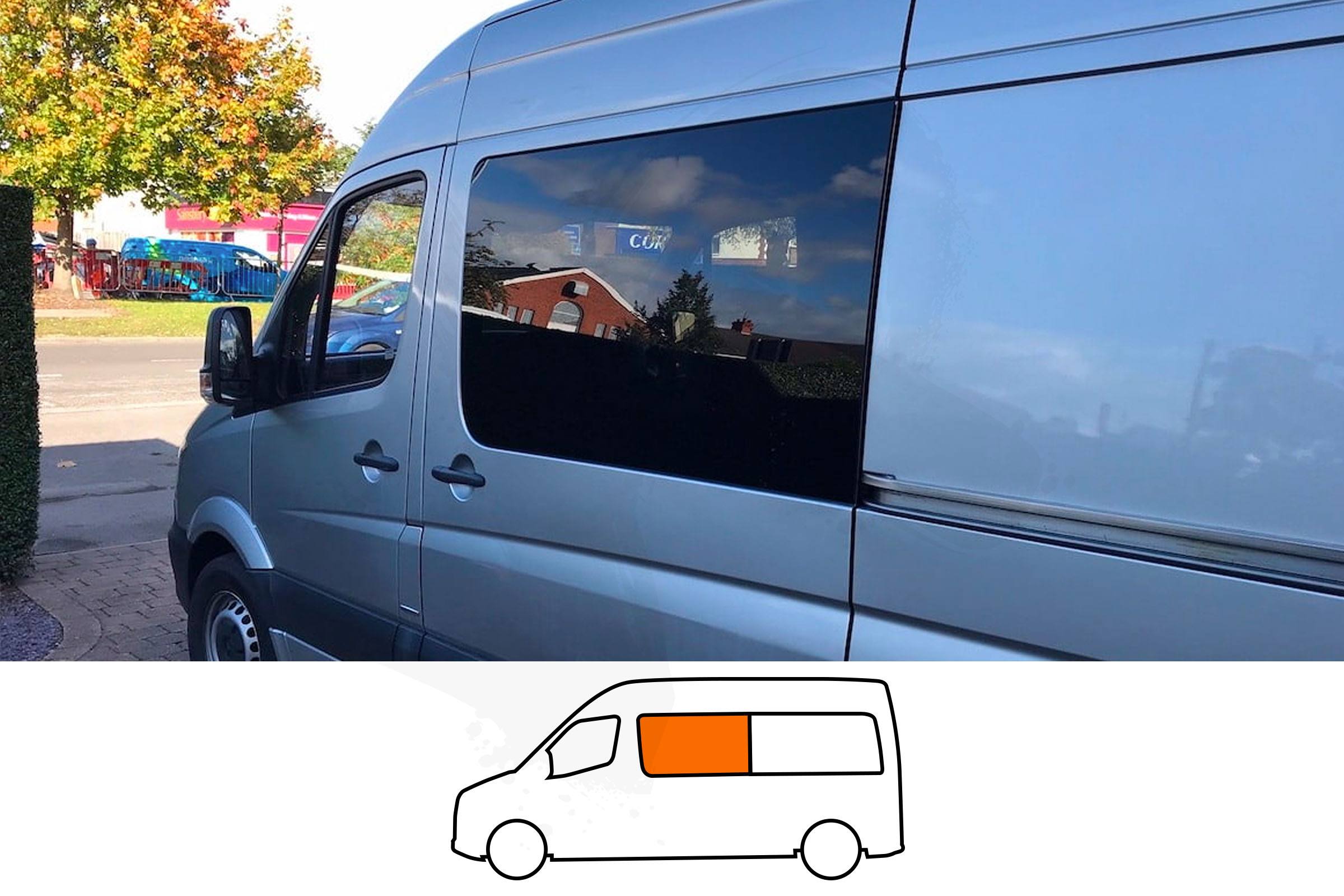 Sprinter 06-25/Crafter 06-17 MWB/LWB/XLWB N/S/F Fixed Window in Privacy Tint