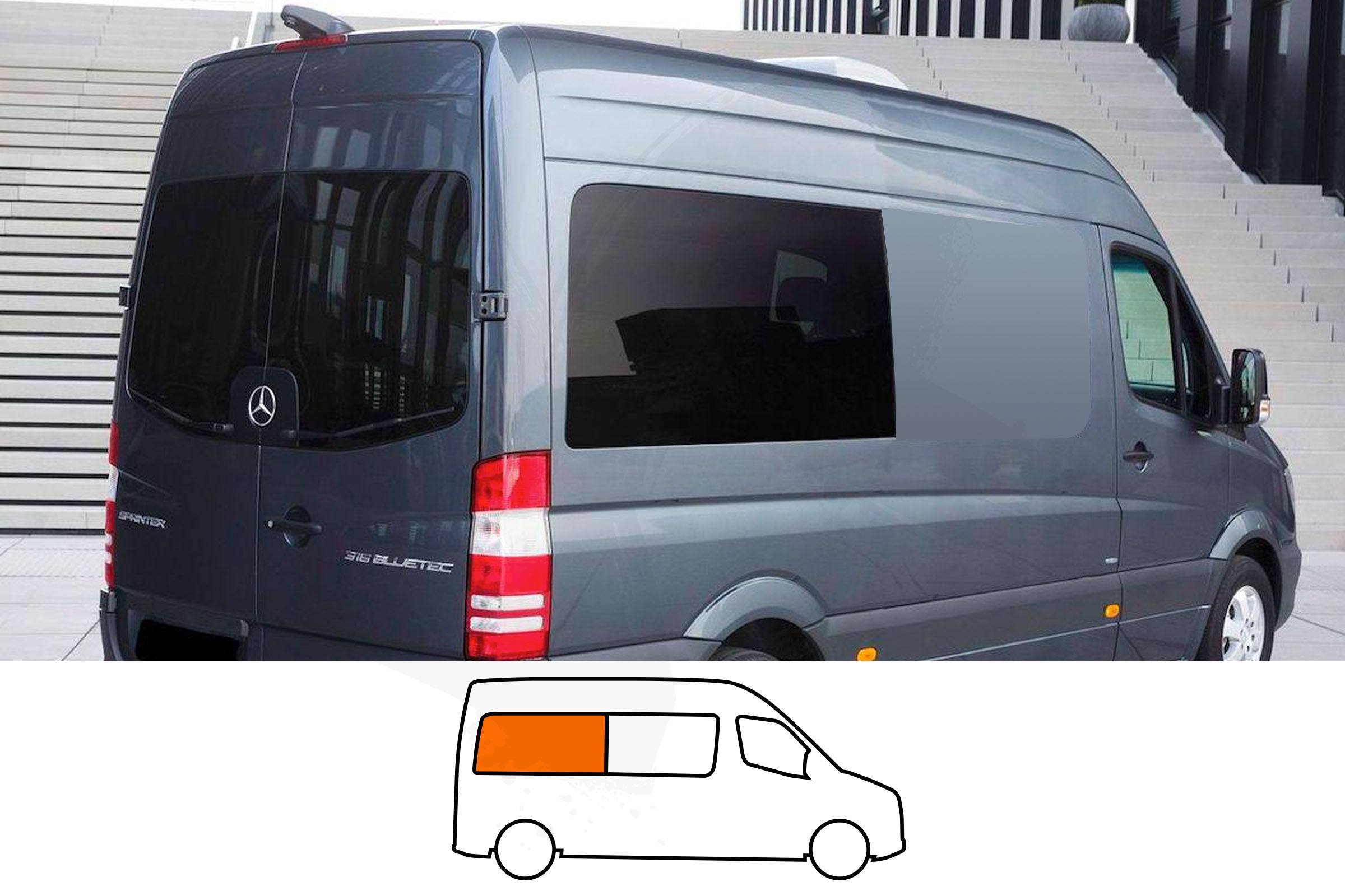 Sprinter 06-25 /Crafter 06-17 O/S/R Fixed Window in Privacy Tint MWB
