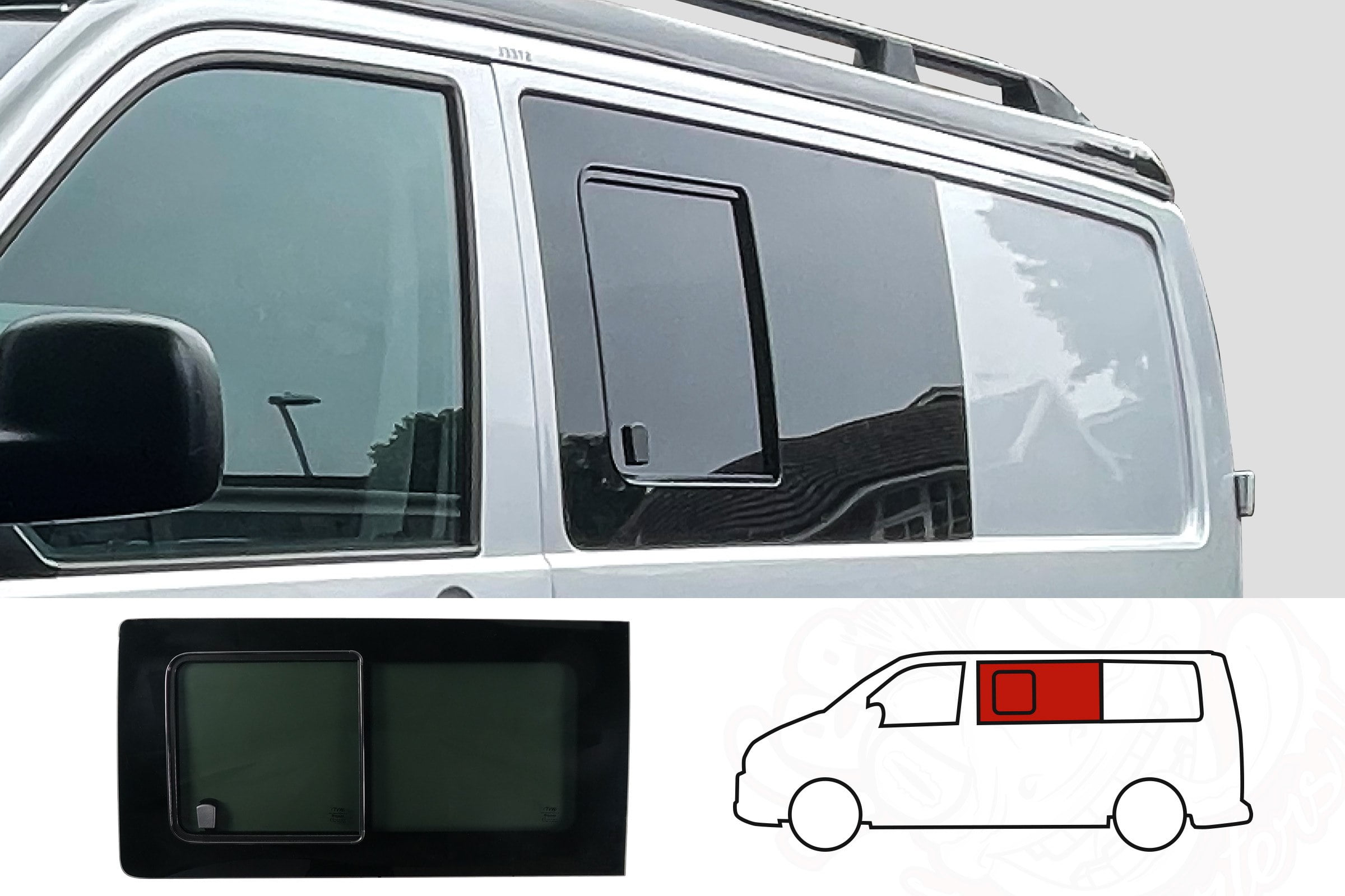 VW T5/T5.1/T6/T6.1 N/S/Front Opening Window In Privacy Tint (Nearside)