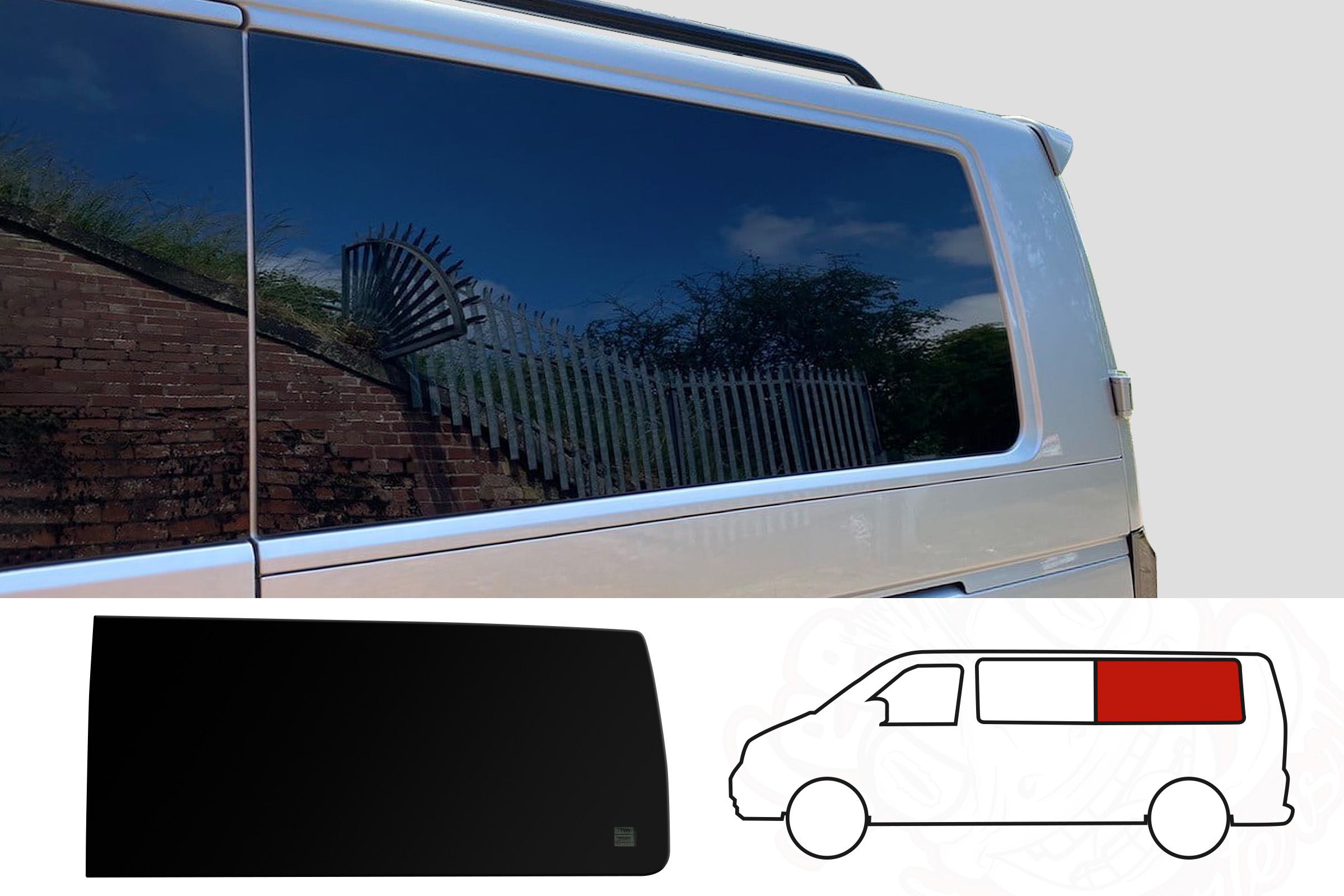 VW T5/T5.1/T6/T6.1 N/S/Rear Quarter (LWB) *BLACKOUT* Window (Nearside)