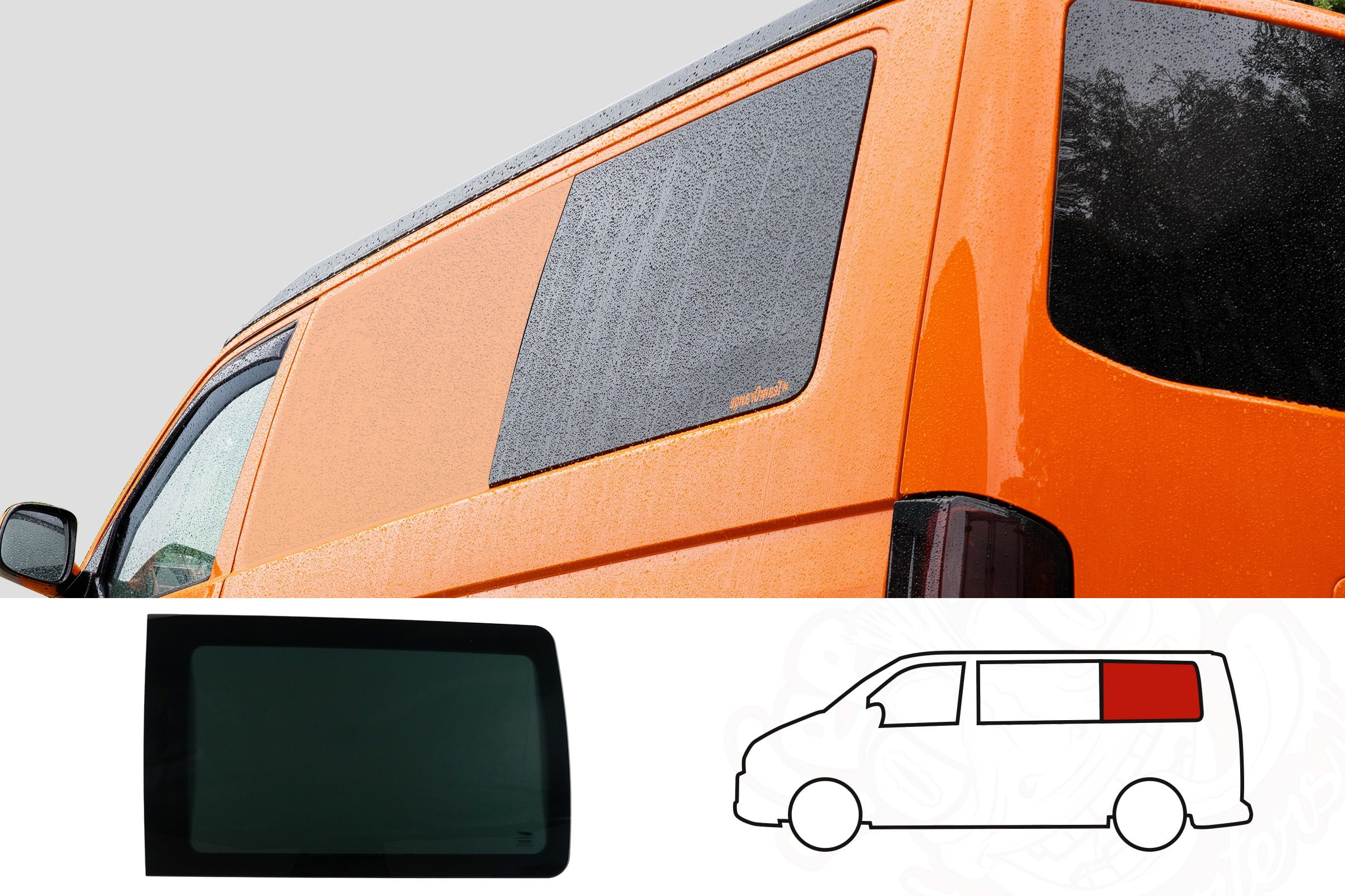 VW T5/T5.1/T6/T6.1 N/S/Rear Quarter (SWB) Window In Privacy Tint (Nearside)
