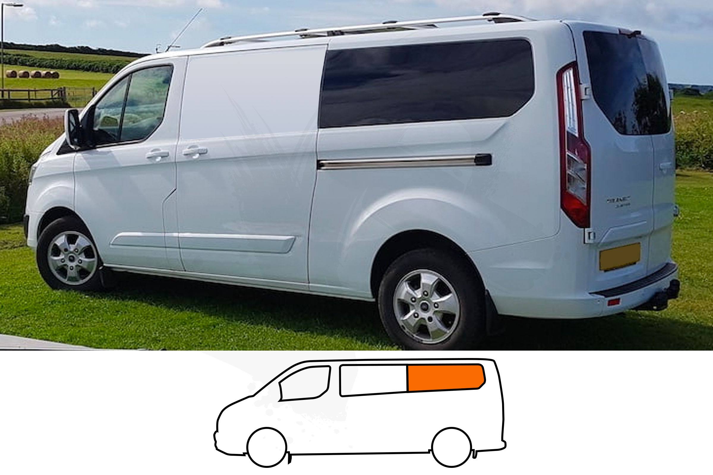 Ford Transit Custom N/S/R Fixed Window in Privacy Tint (LWB)