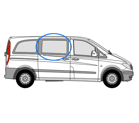 Mercedes Vito 2014> O/S/F Opening Window in Privacy Tint - Image 2