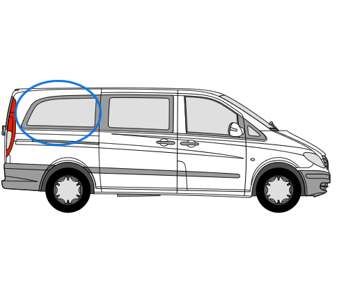 Mercedes Vito 2014> O/S/R Fixed Window in Privacy Tint LWB
