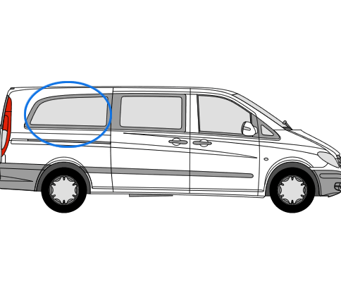 Mercedes Vito 2014> O/S/R Fixed Window in Privacy Tint XLWB