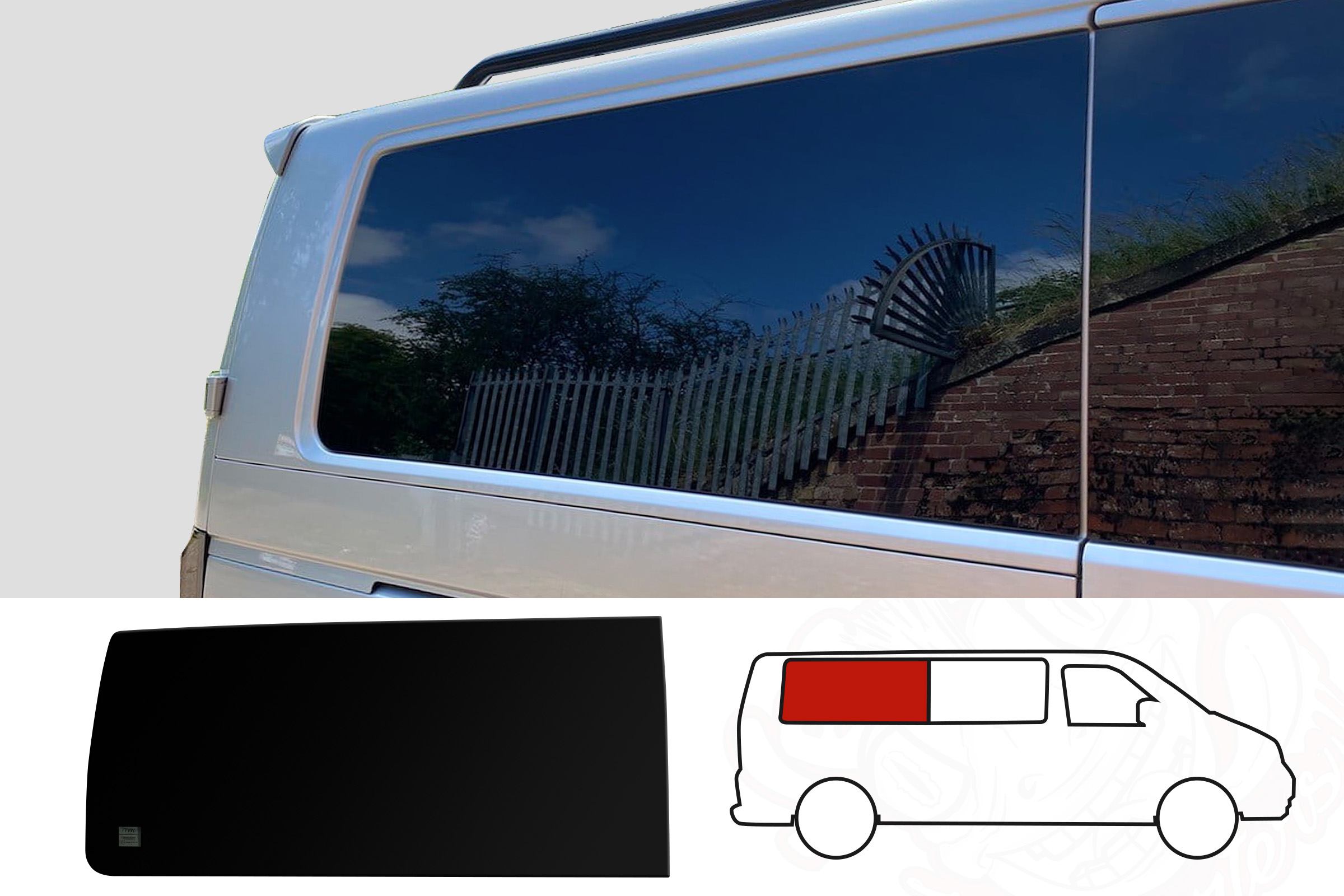 VW T5/T5.1/T6/T6.1 O/S/Rear Quarter (LWB) *BLACKOUT* Window (Offside)