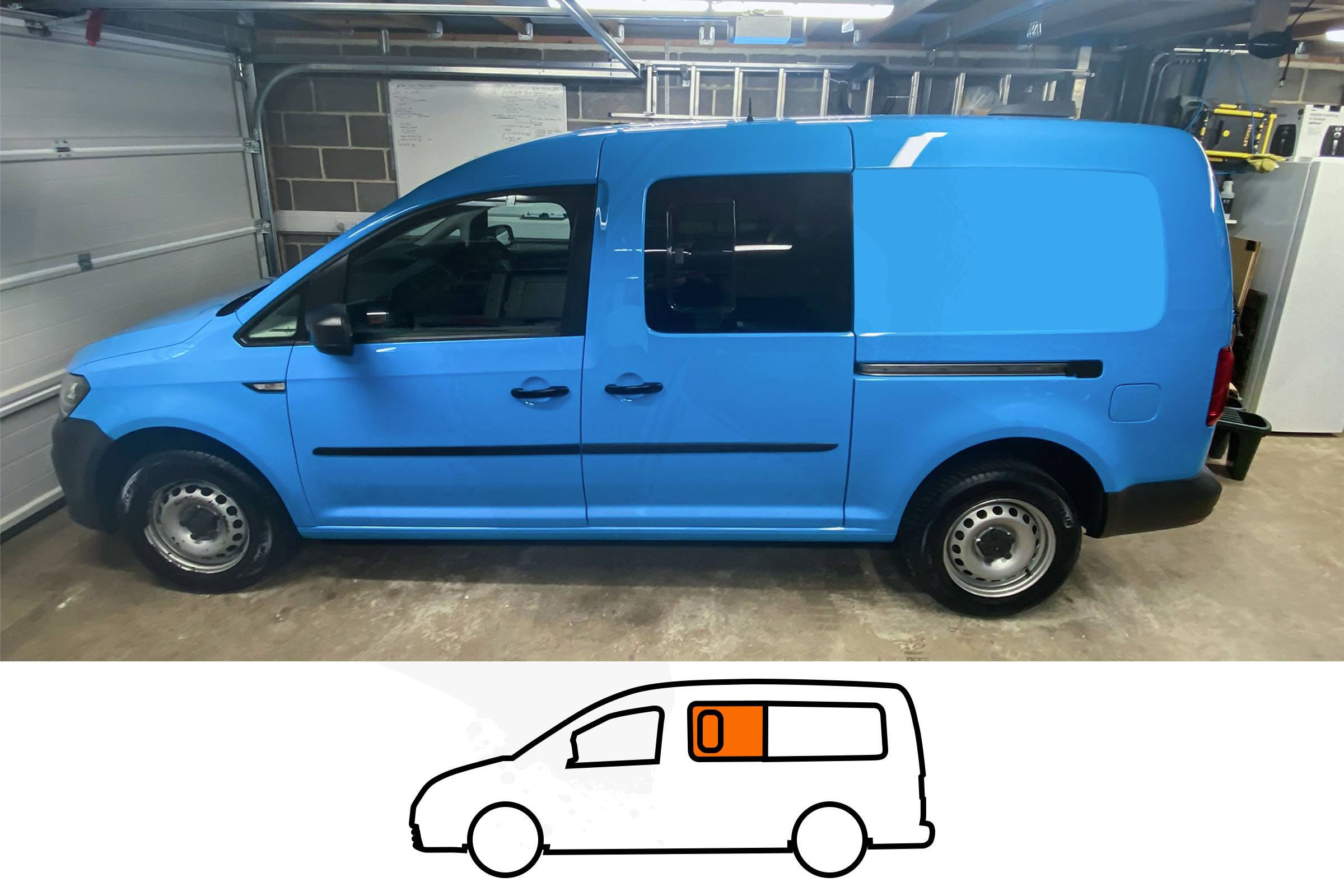 VW Caddy Maxi 2008> N/S/F Opening Window in Privacy Tint