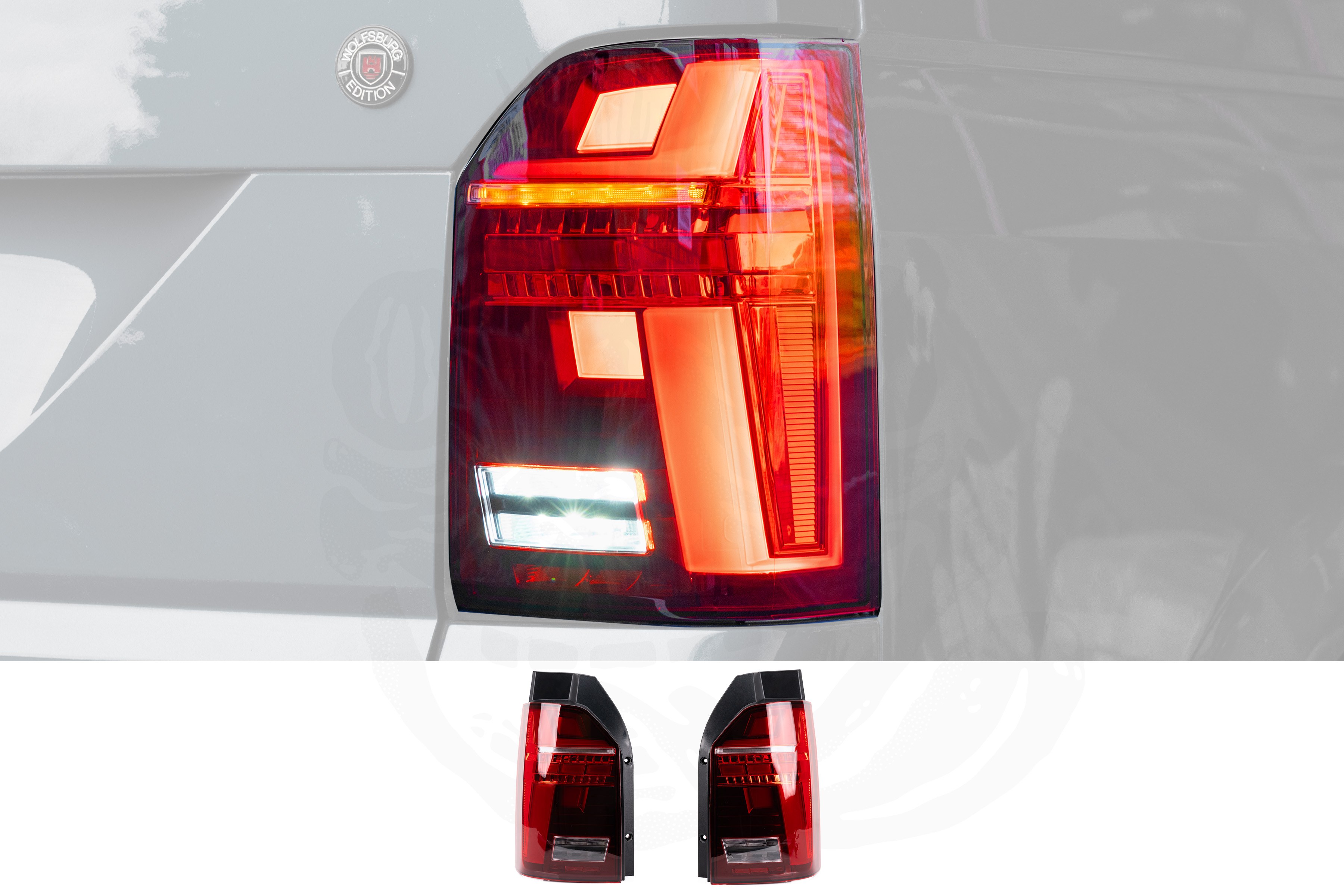 VW T6 Red & Clear LED Rear Lights With Dynamic Indicator – Tailgate - Image 2