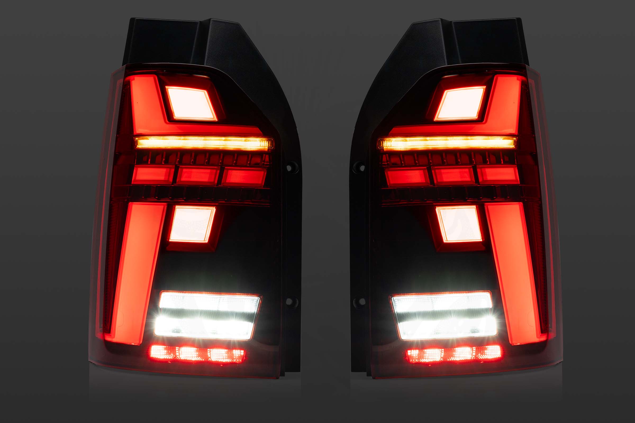 VW T6.1 Red & Clear LED Rear Lights With Dynamic Indicator – Tailgate - Image 3