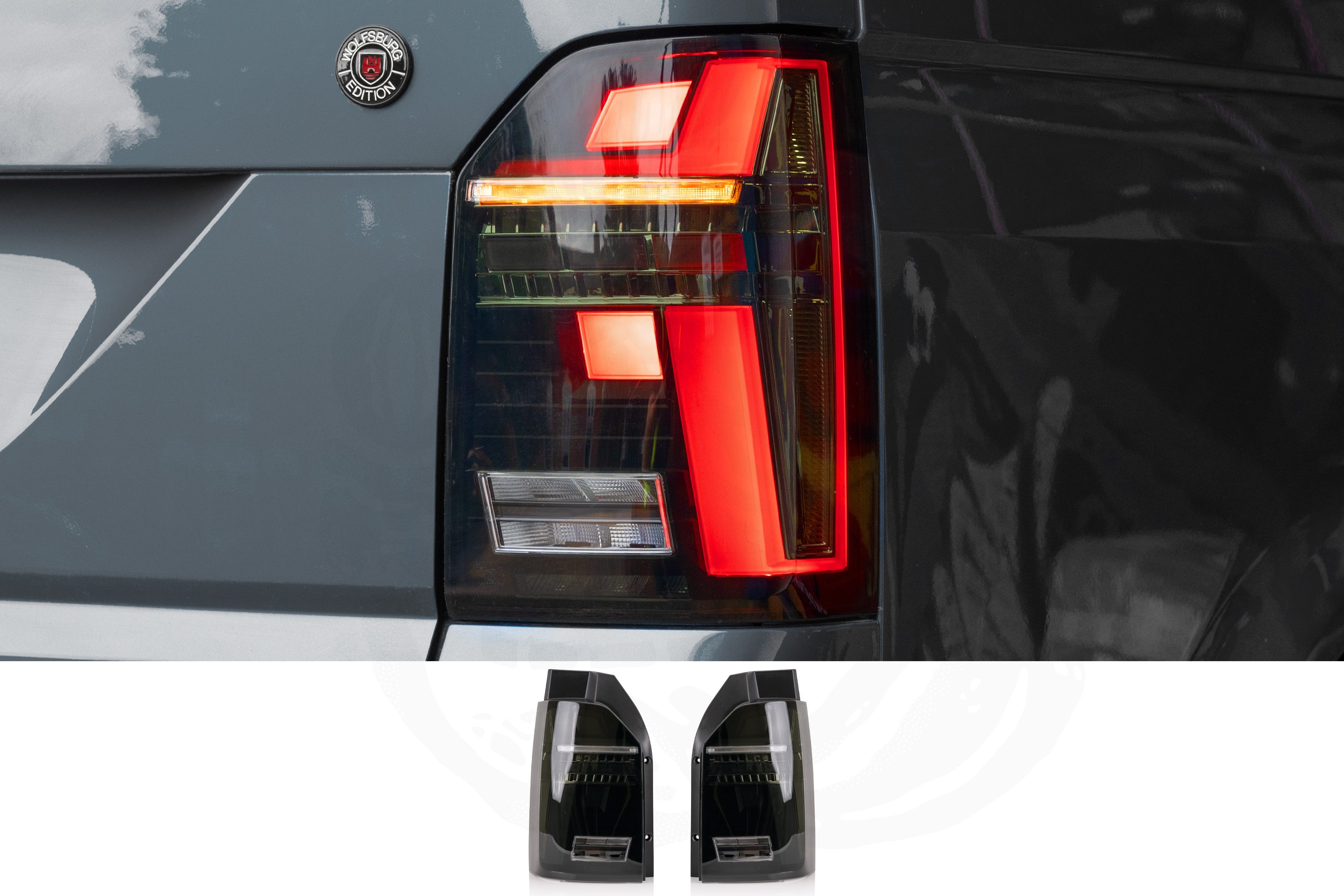 VW T6 Smoked LED Rear Lights With Dynamic Indicator – Tailgate