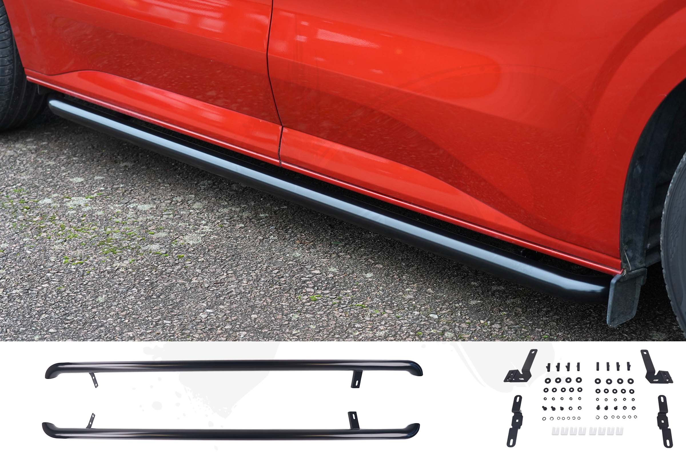VW T7 2025> / Ford Transit Custom (MK2) 2024> Gloss Black Sportline Style Sidebars SWB