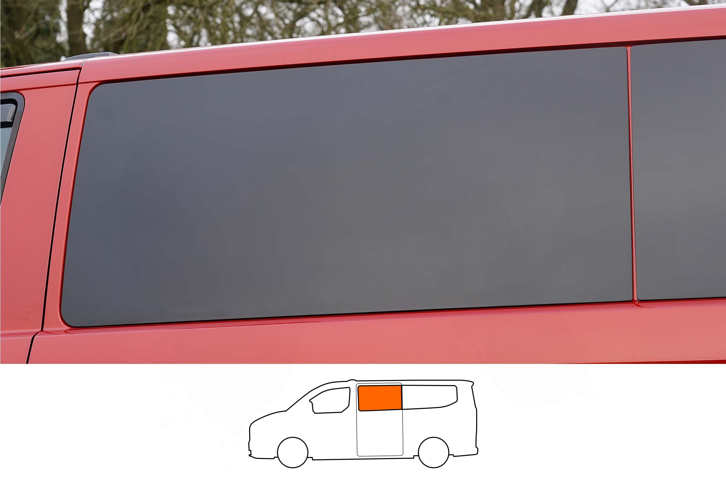 VW T7 2025> / Ford Transit Custom (MK2) 2024> N/S Front Fixed Window in Privacy Tint