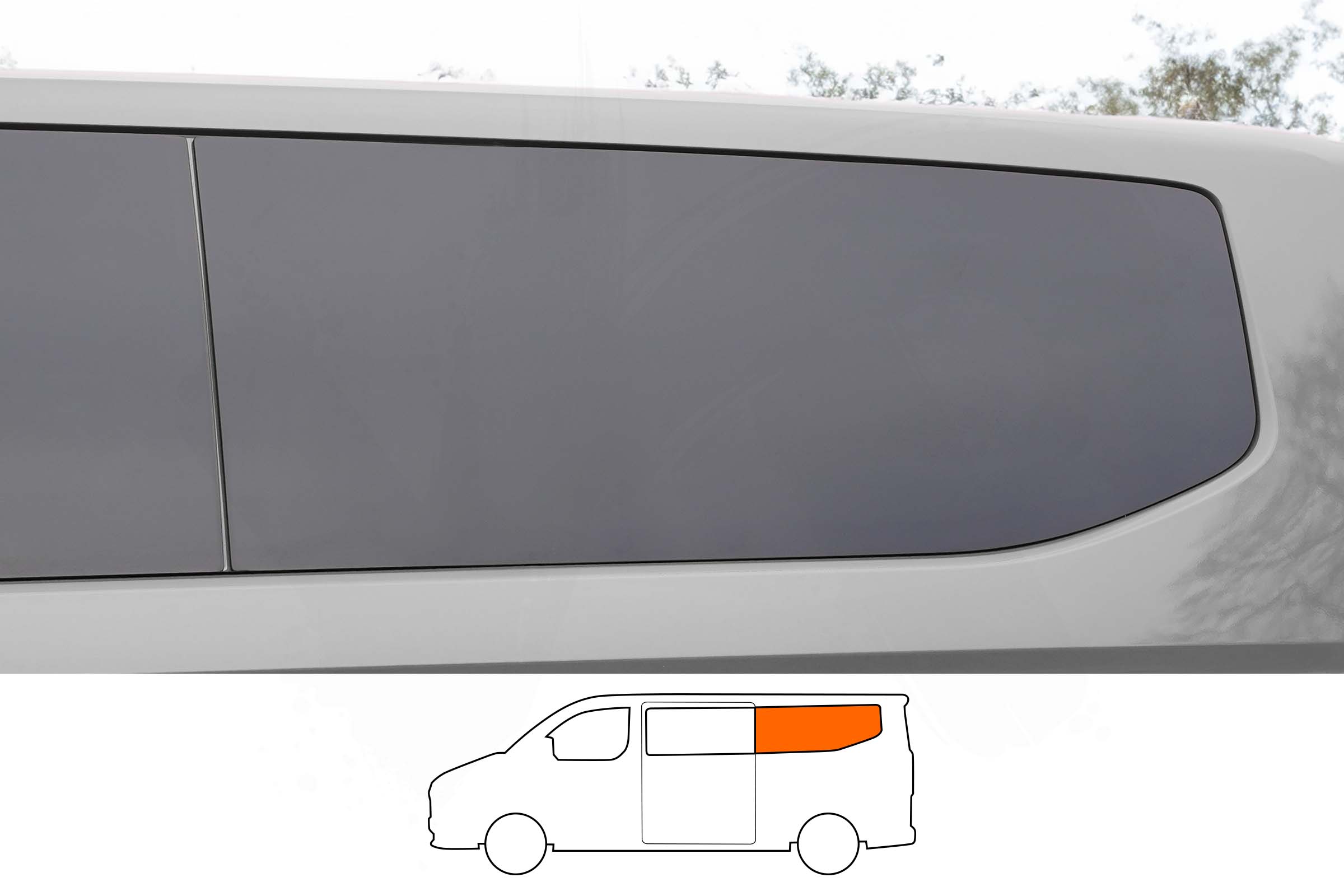 VW T7 2025> / Ford Transit Custom (MK2) 2024> N/S Rear Quarter (LWB L2) Fixed Window in Privacy Tint