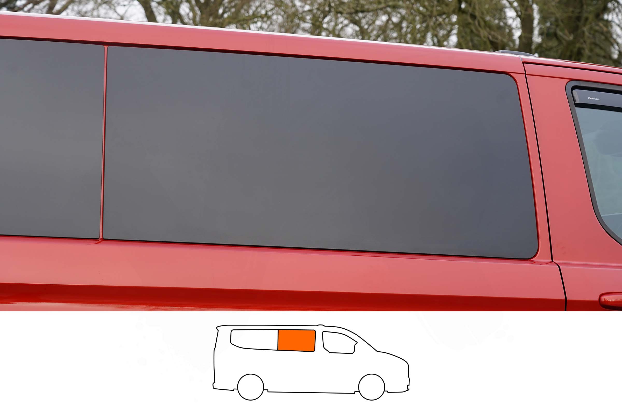VW T7 2025> / Ford Transit Custom (MK2) 2024> O/S Front Fixed Window in Privacy Tint