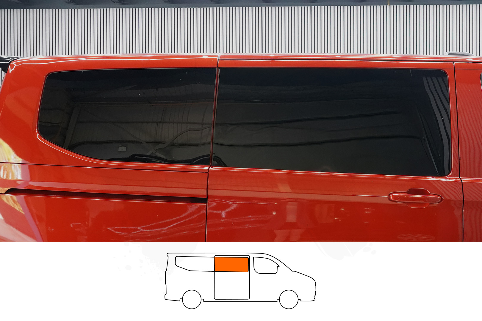 VW T7 2025> / Ford Transit Custom (MK2) 2024> O/S Front Fixed Window for Sliding Door in Privacy Tint (Offside)