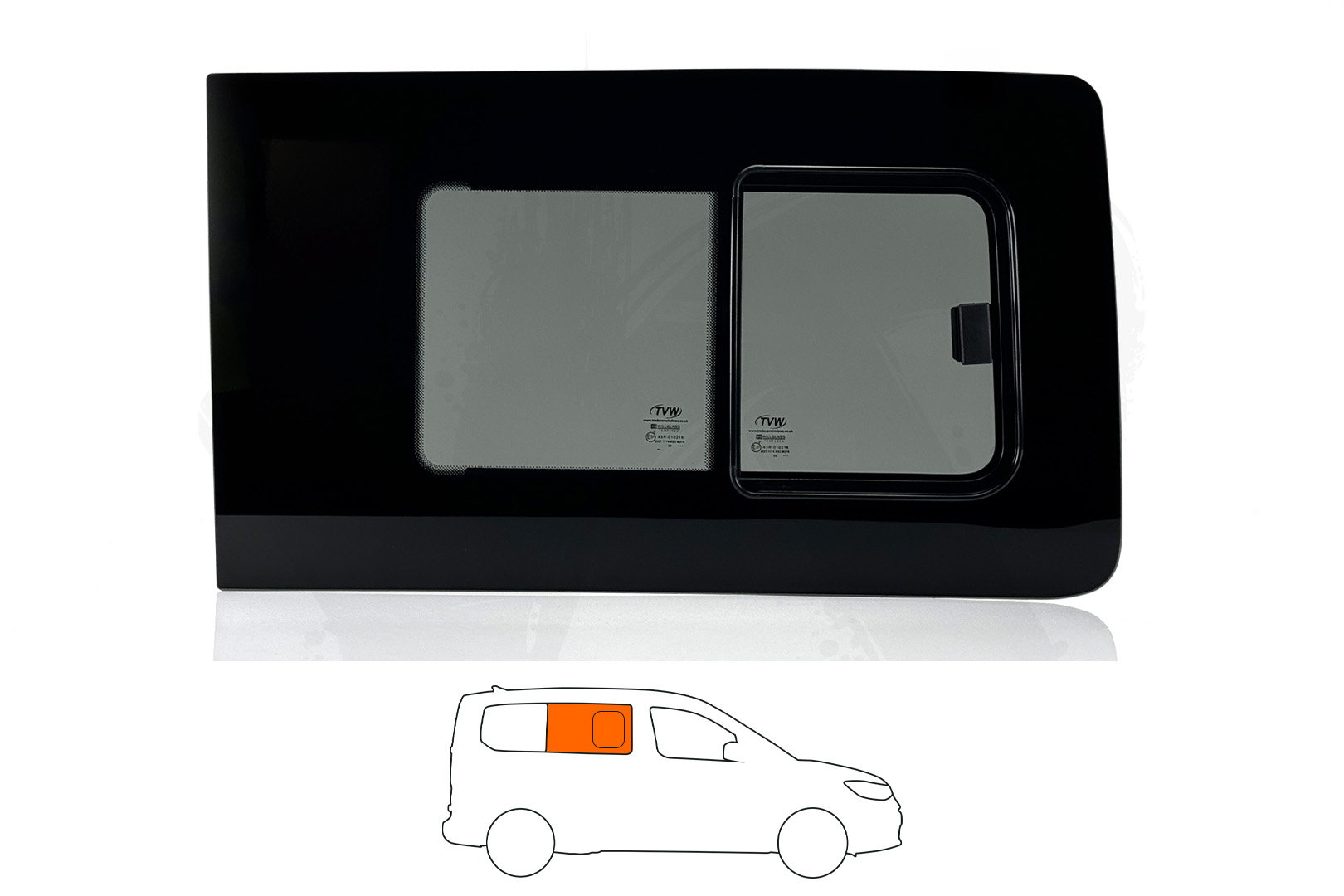 VW Caddy MK5 21>/Ford Transit Connect MK3 (SWB) O/S/Front Opening Window in Privacy Tint (SWB)
