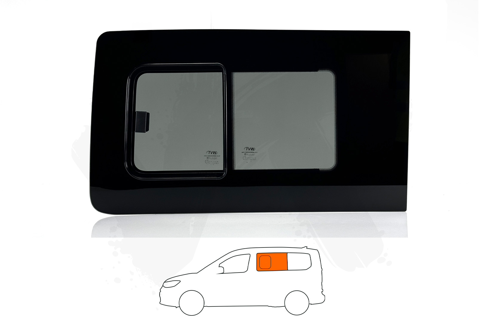 VW Caddy MK5 21>/Transit Connect MK3 (SWB) N/S/Front Opening Window in Privacy Tint (SWB)