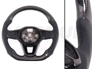 T6.1 Vee Dub Performance Carbon Fibre & Punched Leather Flat Bottom Steering Wheel Core (Black Stitch)