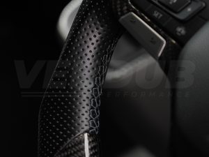 T6.1 Vee Dub Performance Carbon Fibre & Punched Leather Flat Bottom Steering Wheel Core (Black Stitch) - Image 4