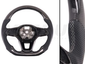 T6.1 Vee Dub Performance Carbon Fibre & Punched Leather Flat Bottom Steering Wheel Core (Grey Stitch)
