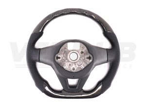 T6.1 Vee Dub Performance Carbon Fibre & Punched Leather Flat Bottom Steering Wheel Core (Grey Stitch) - Image 5