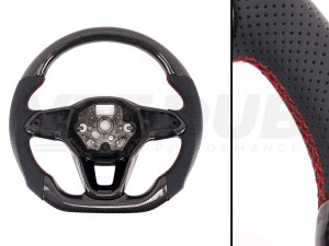 T6.1 Vee Dub Performance Carbon Fibre & Punched Leather Flat Bottom Steering Wheel Core (Red Stitch)