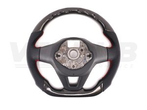 T6.1 Vee Dub Performance Carbon Fibre & Punched Leather Flat Bottom Steering Wheel Core (Red Stitch) - Image 5