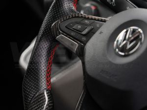 T6.1 Vee Dub Performance Carbon Fibre & Punched Leather Flat Bottom Steering Wheel Core (Red Stitch) - Image 4