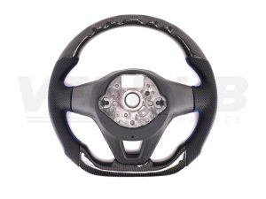 T6.1 Vee Dub Performance Carbon Fibre & Punched Leather Flat Bottom Steering Wheel Core (Blue Stitch) - Image 5