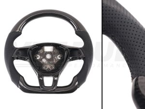 T6 Vee Dub Performance Carbon Fibre & Punched Leather Flat Bottom Steering Wheel Core (Black Stitch)