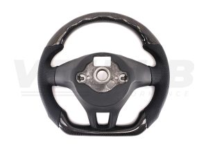 T6 Vee Dub Performance Carbon Fibre & Punched Leather Flat Bottom Steering Wheel Core (Black Stitch) - Image 5
