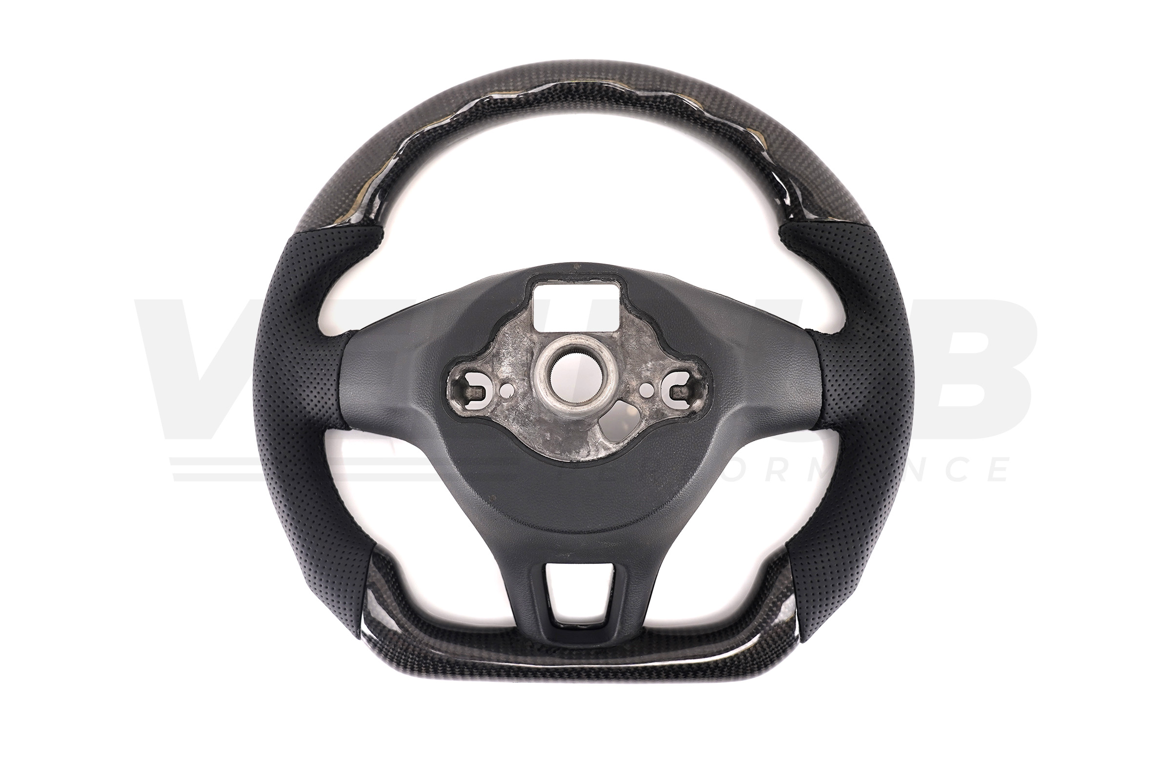 T6 Vee Dub Performance Carbon Fibre & Punched Leather Flat Bottom Steering Wheel Core (Black Stitch) - Image 5