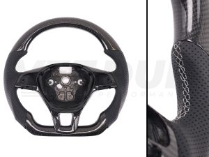 T6 Vee Dub Performance Carbon Fibre & Punched Leather Flat Bottom Steering Wheel Core (Grey Stitch)