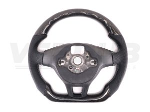 T6 Vee Dub Performance Carbon Fibre & Punched Leather Flat Bottom Steering Wheel Core (Grey Stitch) - Image 5
