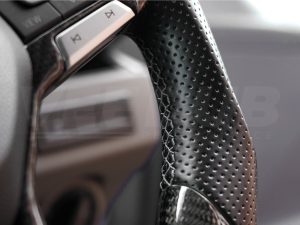 T6 Vee Dub Performance Carbon Fibre & Punched Leather Flat Bottom Steering Wheel Core (Grey Stitch) - Image 4