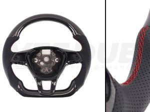 T6 Vee Dub Performance Carbon Fibre & Punched Leather Flat Bottom Steering Wheel Core (Red Stitch)