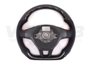 T6 Vee Dub Performance Carbon Fibre & Punched Leather Flat Bottom Steering Wheel Core (Red Stitch) - Image 5