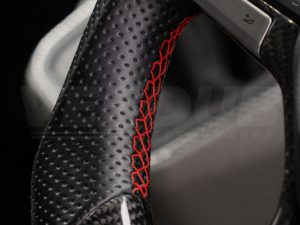 T6 Vee Dub Performance Carbon Fibre & Punched Leather Flat Bottom Steering Wheel Core (Red Stitch) - Image 4
