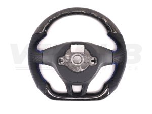 T6 Vee Dub Performance Carbon Fibre & Punched Leather Flat Bottom Steering Wheel Core (Blue Stitch) - Image 5