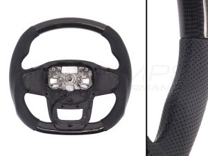 Transit Custom (MK2) VanPimps Performance Carbon Fibre & Punched Leather Flat Bottom Steering Wheel Core (Black Stitch)
