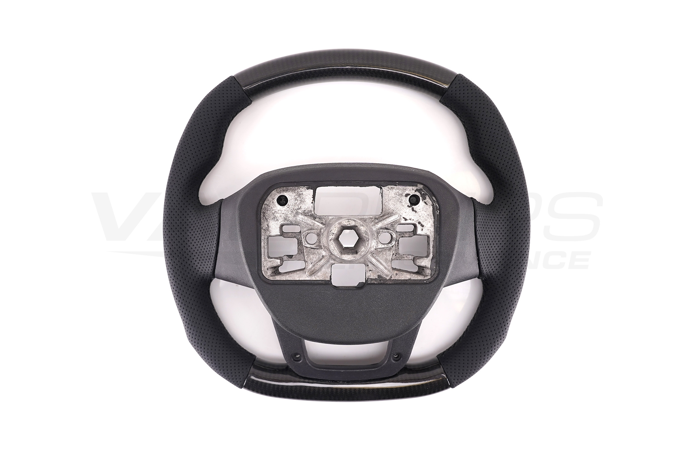 Transit Custom (MK2) VanPimps Performance Carbon Fibre & Punched Leather Flat Bottom Steering Wheel Core (Black Stitch) - Image 5