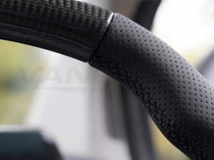 Transit Custom (MK2) VanPimps Performance Carbon Fibre & Punched Leather Flat Bottom Steering Wheel Core (Black Stitch) - Image 4