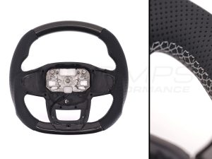 Transit Custom (MK2) VanPimps Performance Carbon Fibre & Punched Leather Flat Bottom Steering Wheel Core (Grey Stitch)