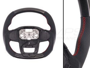 Transit Custom (MK2) VanPimps Performance Carbon Fibre & Punched Leather Flat Bottom Steering Wheel Core (Red Stitch)