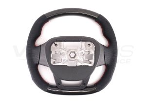 Transit Custom (MK2) VanPimps Performance Carbon Fibre & Punched Leather Flat Bottom Steering Wheel Core (Red Stitch) - Image 5