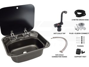 VPG 304 Stainless Steel Campervan Sink With Tap (Grey)